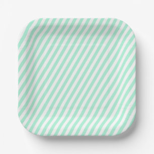 Assiettes En Carton Diagonal Pastel Mint Green Grandes Été