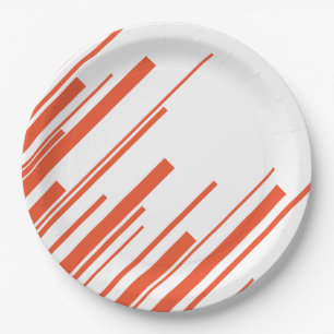 Assiettes En Carton Diagonales en orange et blanc