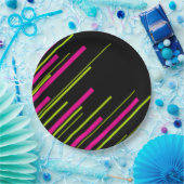 Assiettes En Carton Diagonales en vert citron, rose et noir (Fête)