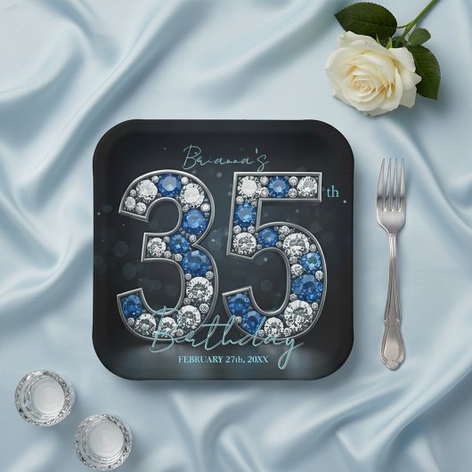 Assiettes En Carton Diamant Sapphire glamour 35e anniversaire