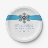 Assiettes En Carton Diamante Snowflake & Blue Ribbon Mariage d'hiver (Devant)