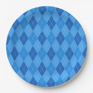 Assiettes En Carton Diamants bleu argyle avec ligne pointillée fine