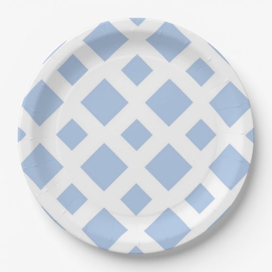 Assiettes En Carton Diamants bleu clair sur blanc (Devant)