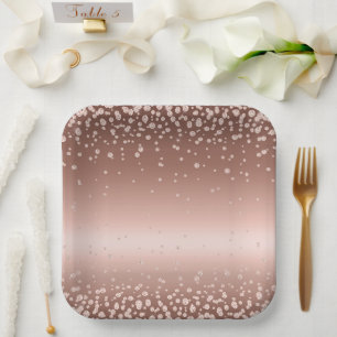 Assiettes En Carton Diamants d'or roses