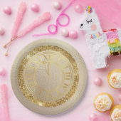 Assiettes En Carton Diamants dorés Presque minuit Horloge (Fête)