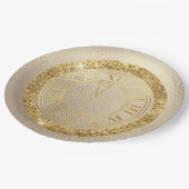 Assiettes En Carton Diamants dorés Presque minuit Horloge (Angle)