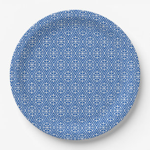 Assiettes En Carton Diamants médiévaux de damassé, bleu de cobalt