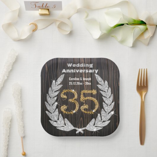 Assiettes En Carton Diamond Laurel & 35TH Gold, Anniversaire Mariage P (Mariage)