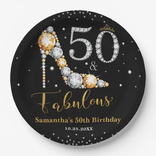 Assiettes En Carton Diamond Parties scintillant Cinquante et fabuleux (Devant)