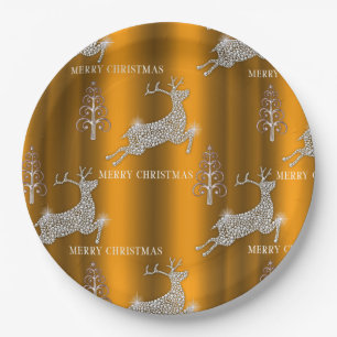Assiettes En Carton Diamond Reindeer et Shiny Gold Christmas