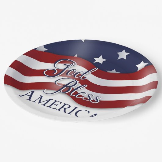 Assiettes En Carton Dieu bénisse l'Amérique en agitant une plaque de d (Angle)