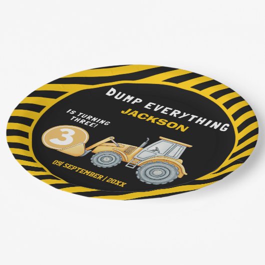 Assiettes En Carton "Dig In! Construction Truck Party for 3rd Birthday (Angle)