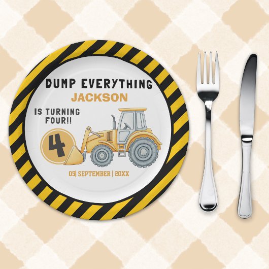 Assiettes En Carton "Dig In! Construction Truck Party for 4th Birthday