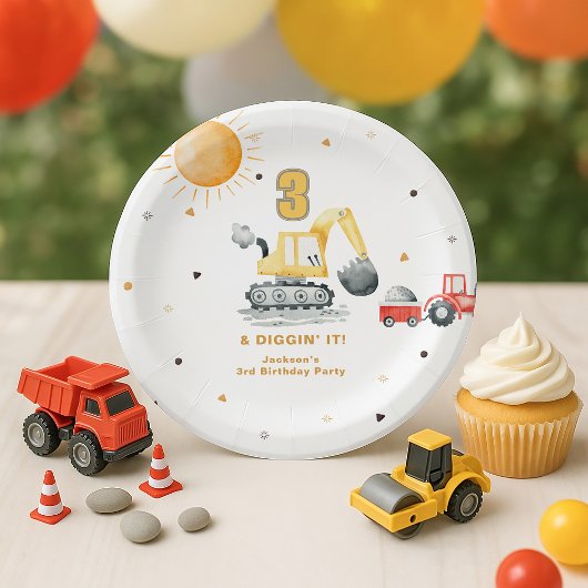 Assiettes En Carton Diggin’ It Yellow Construction Brithday Party