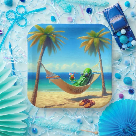 Assiettes En Carton Dill Picker Avec Cocktail Dans Un Hamac (Fête)