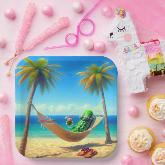 Assiettes En Carton Dill Picker Avec Cocktail Dans Un Hamac (Fête)