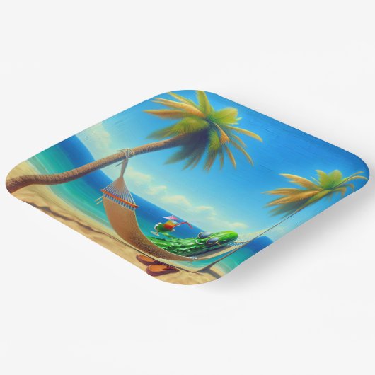 Assiettes En Carton Dill Picker Avec Cocktail Dans Un Hamac (Angulaire)