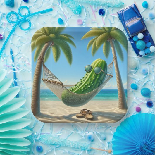 Assiettes En Carton Dill Pickle dans un hamac tropical (Fête)