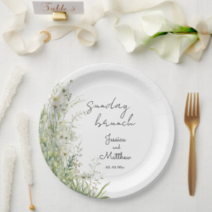 Assiettes En Carton Dimanche brunch Dusty Sage Green Flowers Mariage