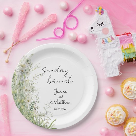 Assiettes En Carton Dimanche brunch Dusty Sage Green Flowers Mariage (Fête)