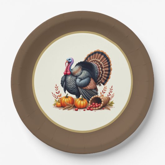 Assiettes En Carton Dinde de Thanksgiving (Devant)