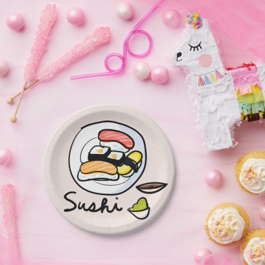 Assiettes En Carton Dîner à thème japonais avec art sushi (Fête)