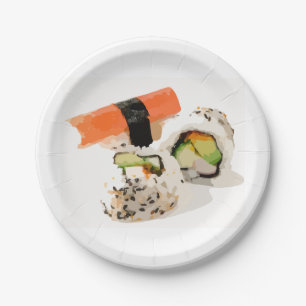 Assiettes En Carton Dîner à thème japonais avec art sushi