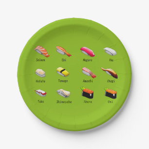 Assiettes En Carton Dîner à thème japonais avec art sushi chart