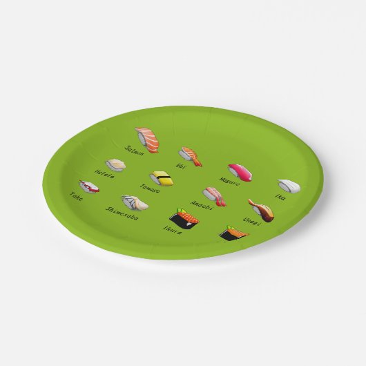 Assiettes En Carton Dîner à thème japonais avec art sushi chart (Angle)