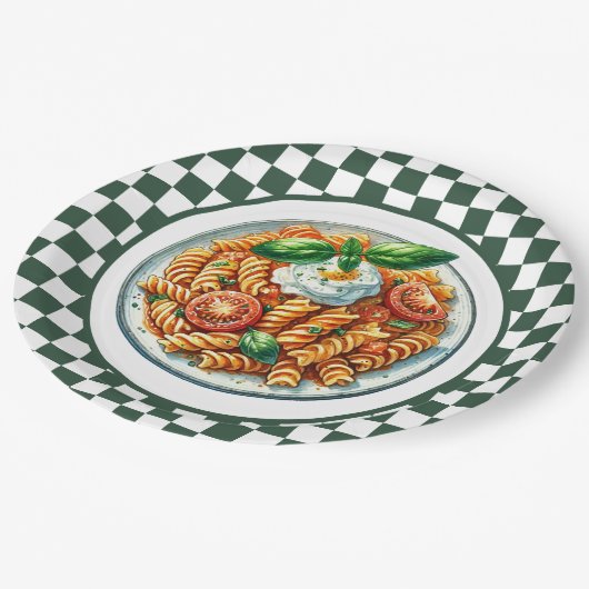 Assiettes En Carton Dîner aux pâtes en spirale (Angle)