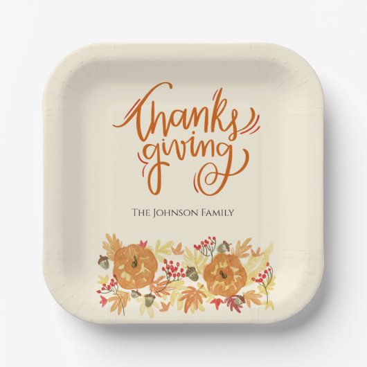 Assiettes En Carton Dîner Citrouille Thanksgiving (Recto)