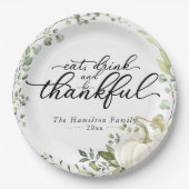 Assiettes En Carton Dîner d'action de grâces Eucalyptus Citrouille (Devant)