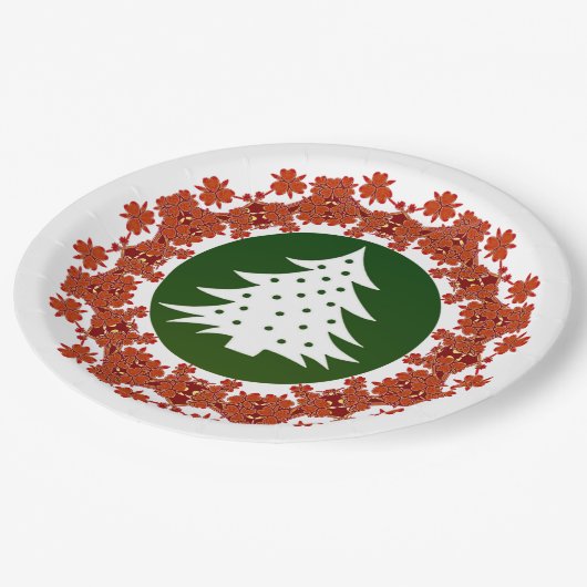 Assiettes En Carton Dîner d'arbre de Noël rouge et vert (Angle)