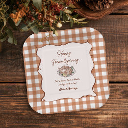 Assiettes En Carton Dîner de Friendsgiving de Thanksgiving à carreaux