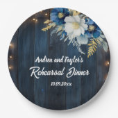 Assiettes En Carton Dîner de répétition floral blanc bois bleu rustiqu (Devant)