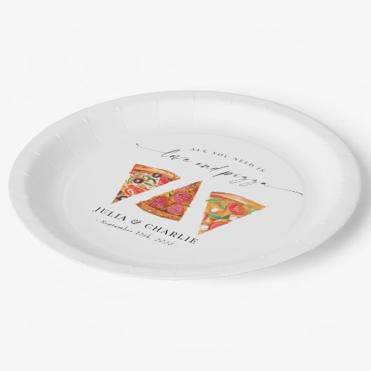 Assiettes En Carton Dîner de répétition Love and Pizza (Angle)