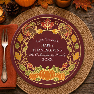 Assiettes En Carton Dîner de Thanksgiving à la dinde élégante de citro