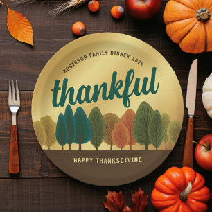 Assiettes En Carton Dîner de Thanksgiving Arbres d'automne Papier doré