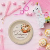 Assiettes En Carton Dîner de Thanksgiving Citrouille Floral Script Bei (Fête)