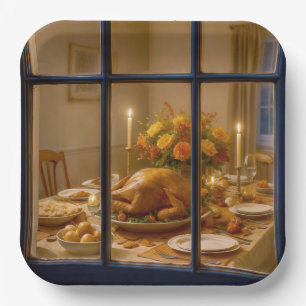 Assiettes En Carton Dîner de Thanksgiving dans la fenêtre