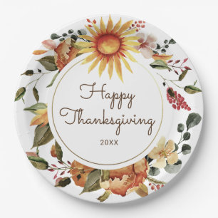 Assiettes En Carton Dîner de Thanksgiving Fleurs Automnales Rustiques