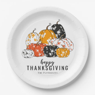Assiettes En Carton Dîner de Thanksgiving Floral Moderne Citrouilles
