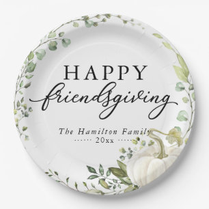 Assiettes En Carton Dîner Friendsgiving avec Eucalyptus Citrouille Vég