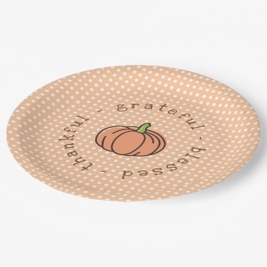 Assiettes En Carton Dîner Orange Citrouille Polka Dot Thanksgiving (Angle)