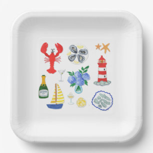 Assiettes En Carton Dîner sur le thème de Nantucket peint à la main