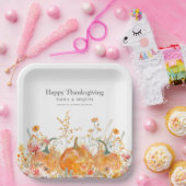 Assiettes En Carton Dîner Thanksgiving Citrouille Fleur sauvage modern (Fête)