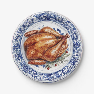 Assiettes En Carton Dîner turc sur une plaque de Chinoiserie bleue