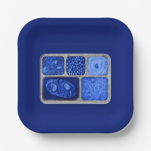Assiettes En Carton Dîner TV rétro en bleu (Recto)