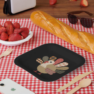 Assiettes En Carton Dînette de Thanksgiving en patchwork automnal de d
