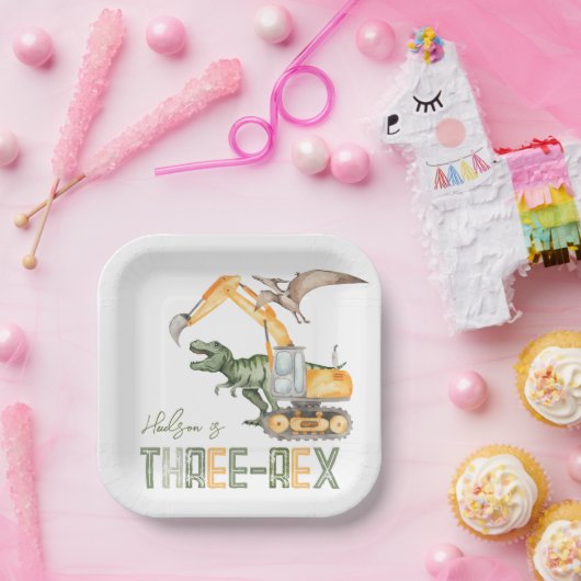 Assiettes En Carton Dino Construction Plaques de papier à trois roulea (Fête)